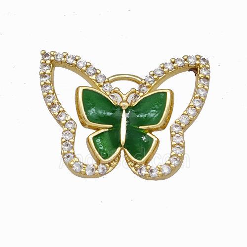 Copper Butterfly Pendant Pave Zirconia Green Enamel Gold Plated