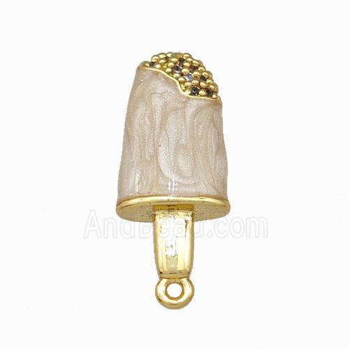 Ice Cream Charms Copper Pendant Pave Zirconia White Painted Gold Plated