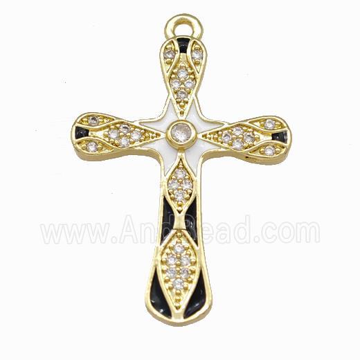 Copper Cross Pendant Pave Zirconia White Black Enamel Gold Plated