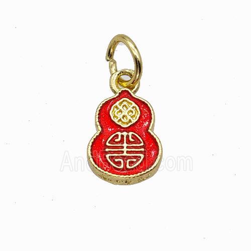 Copper Gourd Pendant Red Painted Gold Plated