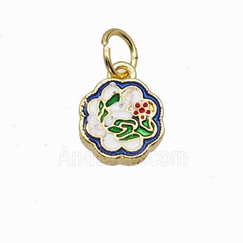 Copper Flower Pendant Multicolor Painted Gold Plated