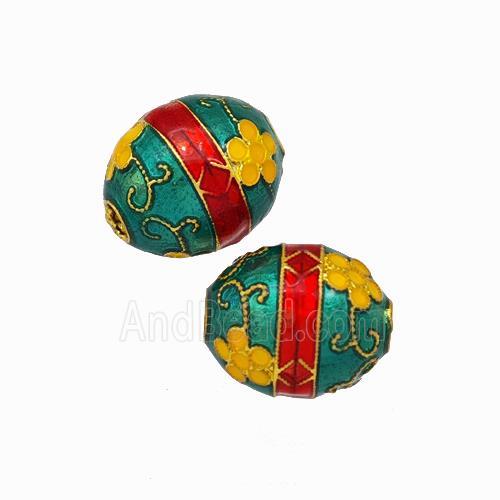 Copper Barrel Beads Green Yellow Painted Gold Plated