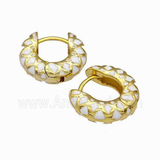 Copper Hoop Earring White Enamel Gold Plated