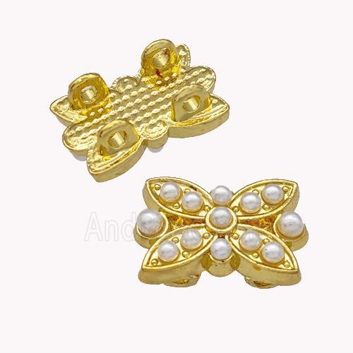 Copper Butterfly Beads Pave Pearlized Resin 2holes Gold Plated