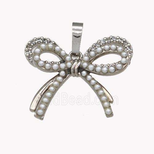 Copper Bow Pendant Pave Zirconia Pearlized Resin Platinum Plated