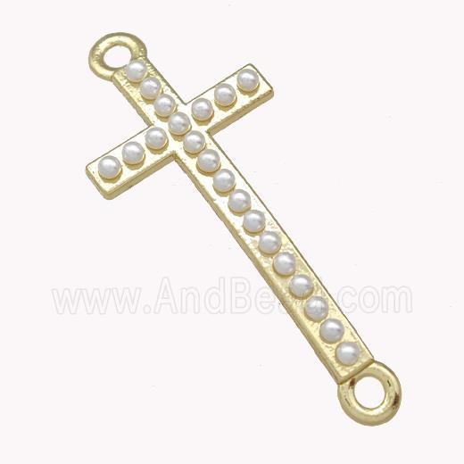 Copper Cross Connector Pave Pearlized Resin Gold Plated