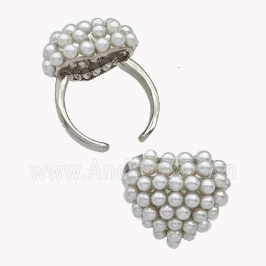 Copper Rings Pave Zirconia Pearlized Resin Heart Platinum Plated