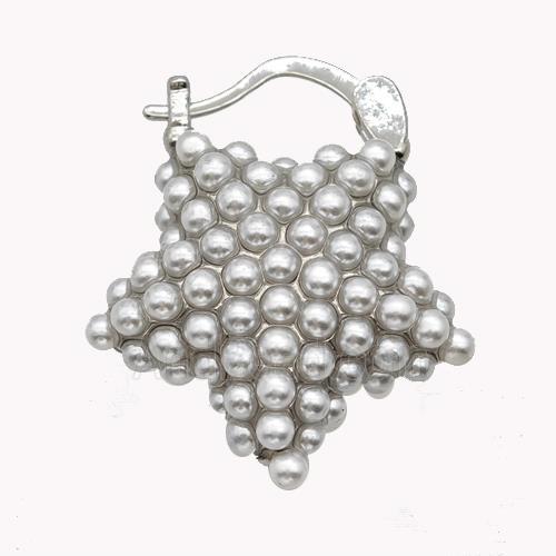 Copper Latchback Earrings Star Pave Pearlized Resin Platinum Plated