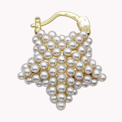 Copper Latchback Earrings Star Pave Pearlized Resin Gold Plated