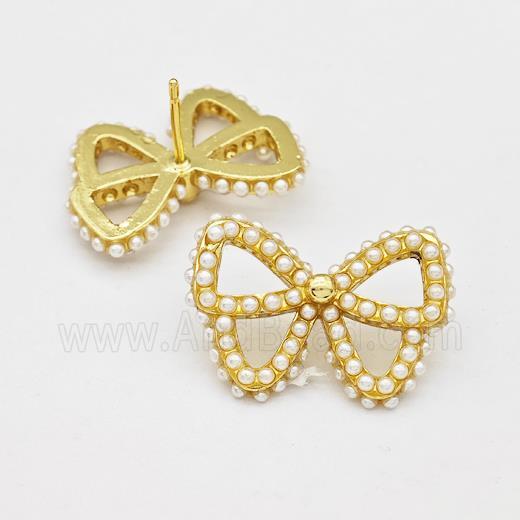 Copper Butterfly Stud Earrings Pave Pearlized Resin Gold Plated