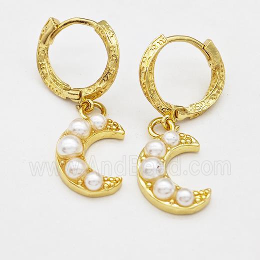 Copper Hoop Earrings Moon Pave Pearlized Resin Gold Plated