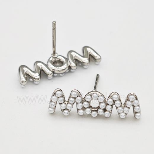 Copper Stud Earrings Pave Pearlized Resin MOM Platinum Plated
