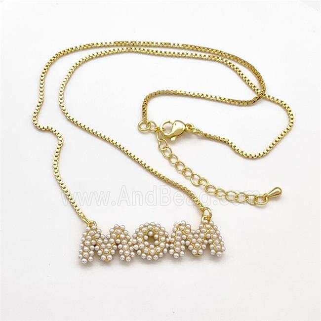 Copper MOM Necklace Pave Pearlized Resin Gold Plated