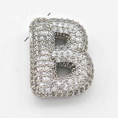 Copper Letter-B Pendant Micro Pave Zirconia Platinum Plated