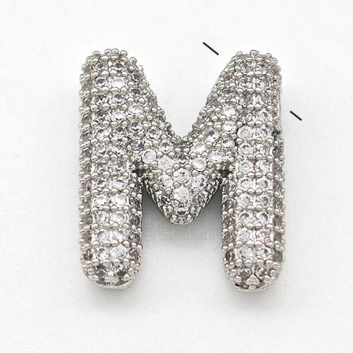 Copper Letter-M Pendant Micro Pave Zirconia Platinum Plated