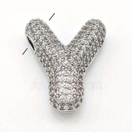 Copper Letter-Y Pendant Micro Pave Zirconia Platinum Plated
