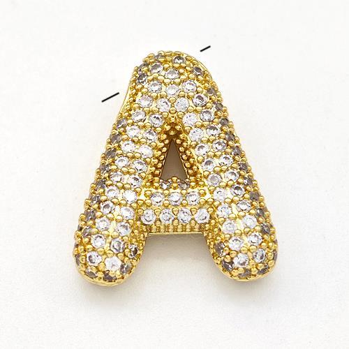 Copper Letter-A Pendant Micro Pave Zirconia Gold Plated