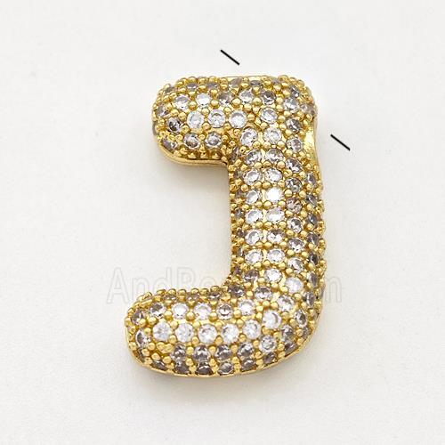Copper Letter-J Pendant Micro Pave Zirconia Gold Plated