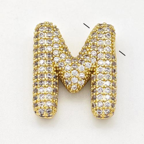 Copper Letter-M Pendant Micro Pave Zirconia Gold Plated