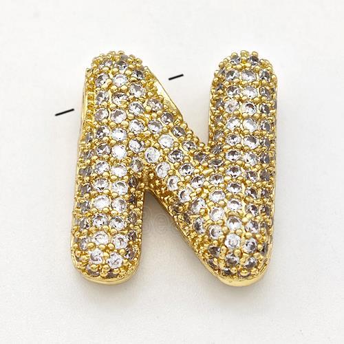 Copper Letter-N Pendant Micro Pave Zirconia Gold Plated