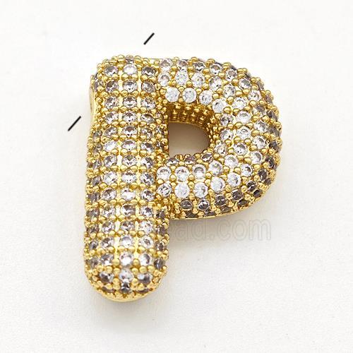 Copper Letter-P Pendant Micro Pave Zirconia Gold Plated