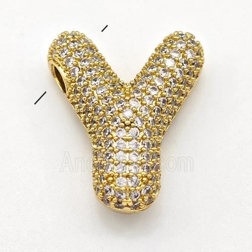 Copper Letter-Y Pendant Micro Pave Zirconia Gold Plated