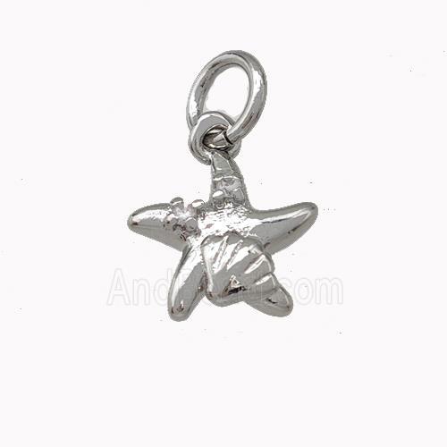 Copper StarFish Pendant Pave Zirconia Platinum Plated