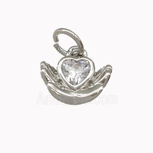 Copper Heart Pendant Micro Pave Zirconia Hand Platinum Plated