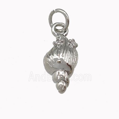 Spiral Shell Charms Copper Pendant Pave Zirconia Platinum Plated