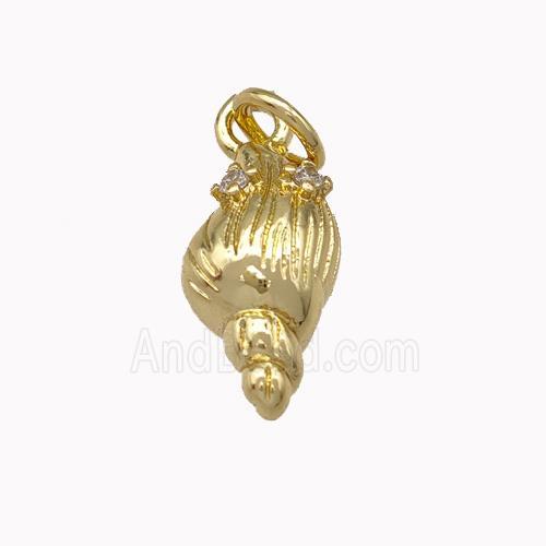 Spiral Shell Charms Copper Pendant Pave Zirconia Gold Plated