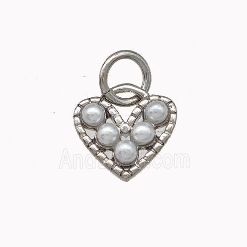 Copper Heart Pendant Micro Pave Pearlized Resin Platinum Plated