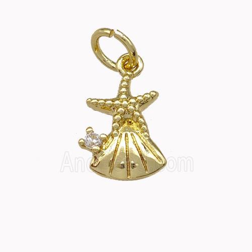 Starfish And Shell Charms Copper Pendant Pave Zirconia Gold Plated