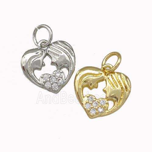 Copper Heart Pendant Micro Pave Zirconia Gemini Mixed