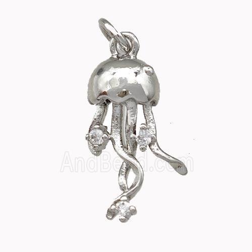 Copper Jellyfish Pendant Micro Pave Zirconia Platinum Plated
