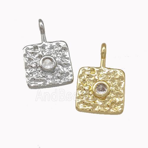 Copper Square Pendant Pave Zirconia Hammered Mixed