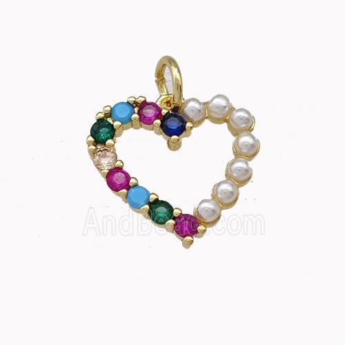 Copper Heart Pendant Pave Zirconia Pearlized Resin Gold Plated
