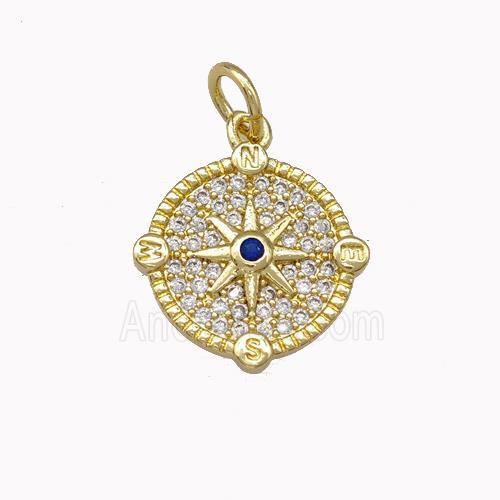 Copper Star Pendant Micro Pave Zirconia Coin Gold Plated