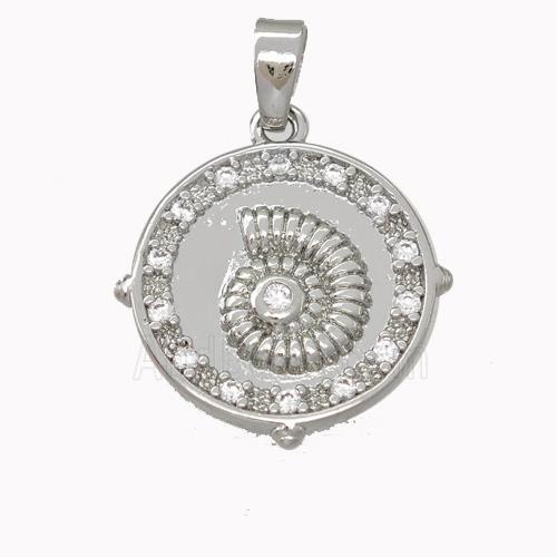 Conch Shell Charms Copper Nautilus Pendant Micro Pave Zirconia Platinum Plated