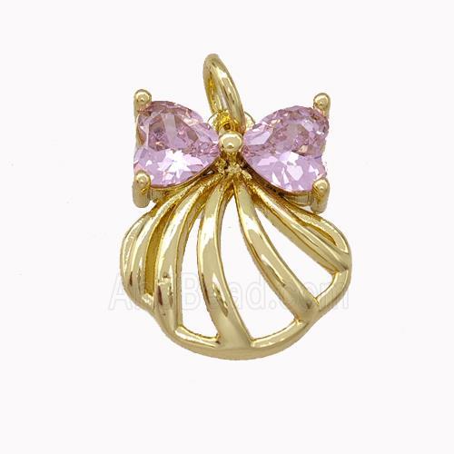 Copper Conch Shell Pendant Pave Zirconia Gold Plated