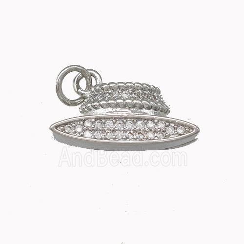 Copper Hat Charms Pendant Micro Pave Zirconia Platinum Plated