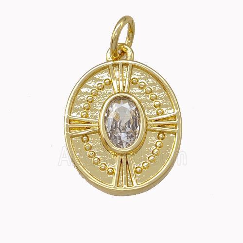Copper Oval Pendant Pave Zirconia Cross Gold Plated
