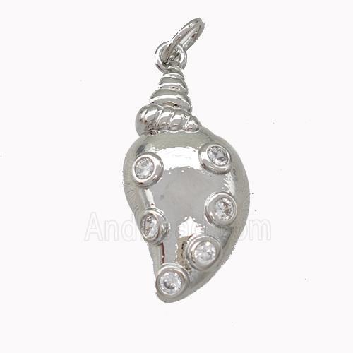 Copper Conch Shell Pendant Pave Zirconia Platinum Plated