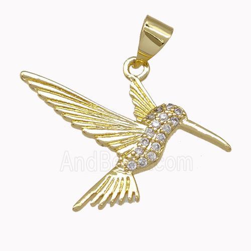 Hummingbird Charms Copper Pendant Micro Pave Zirconia Gold Plated
