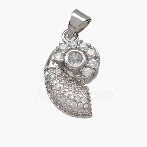 Nautilus Shell Charms Copper Conch Pendant Micro Pave Zirconia Platinum Plated