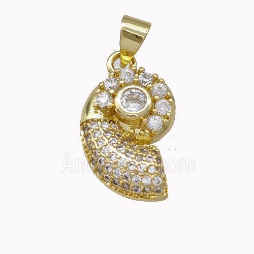Nautilus Shell Charms Copper Conch Pendant Micro Pave Zirconia Gold Plated