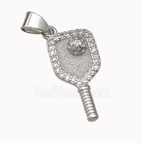 Copper Key Charms Pendant Pave Zirconia Platinum Plated