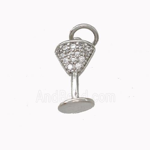 Wine Glass Charms Copper Goblet Pendant Micro Pave Zirconia Cup Platinum Plated