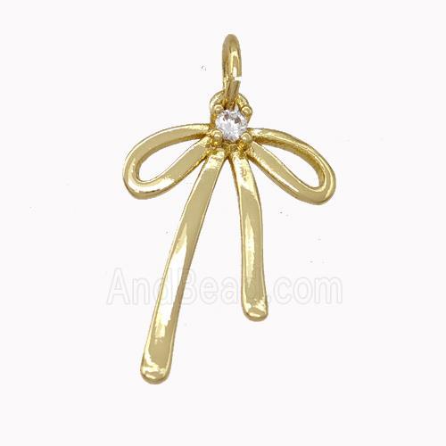 Copper Bow Pendant Pave Zirconia Gold Plated