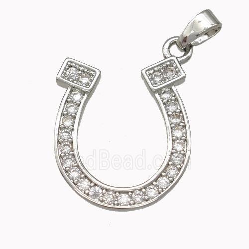 Copper Horseshoe Pendant Pave Zirconia Platinum Plated