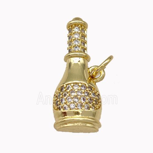 Wine Bottle Charms Copper Pendant Pave Zirconia Gold Plated